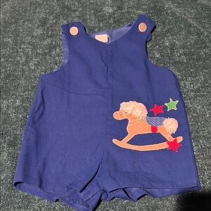 Blue Baby Romper with Rocking Horse Design
